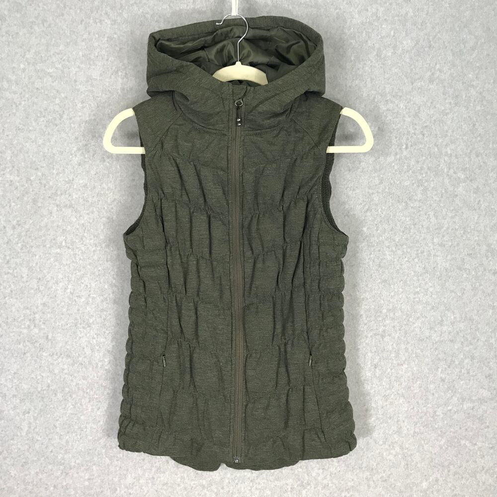 Blanc Noir Puffer Vest Small Quilted Ruched Hooded Jersey Hiking Hunter Army